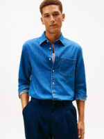 Camicia Uomo Tommy Hilfiger regular fit in Mid Blue Denim con bandierina cod MW0MW40494 1A4