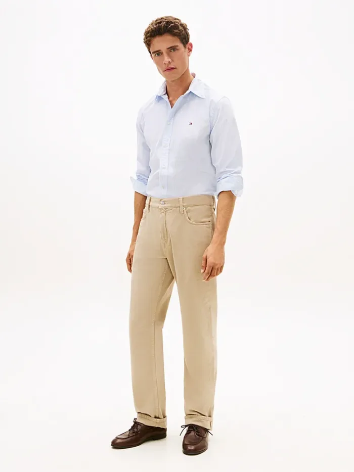 Camicia Uomo Tommy Hilfiger TH Flex regular fit in Cotone a righe Celeste Fondo Bianco cod MW0MW41403 0A5, foto 3 di 5