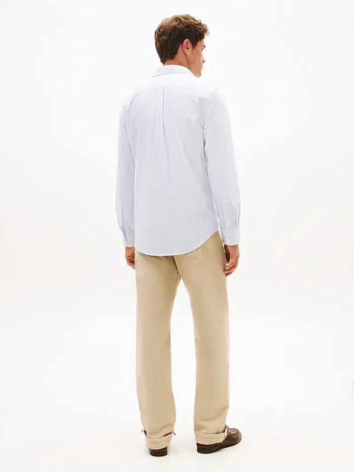 Camicia Uomo Tommy Hilfiger TH Flex regular fit in Cotone a righe Celeste Fondo Bianco cod MW0MW41403 0A5, foto 4 di 5