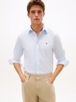 Camicia Uomo Tommy Hilfiger TH Flex regular fit in Cotone a righe Celeste Fondo Bianco cod MW0MW41403 0A5