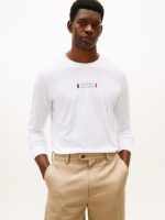 T-shirt Uomo Tommy Hilfiger regular fit Bianca a maniche lunghe in jersey con logo cod MW0MW41454 1BR