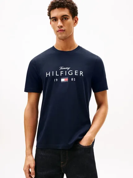 T-shirt Uomo Tommy Hilfiger Regular fit Blu Notte in Jersey con Grafica Frontale cod MW0MW41455 DW5