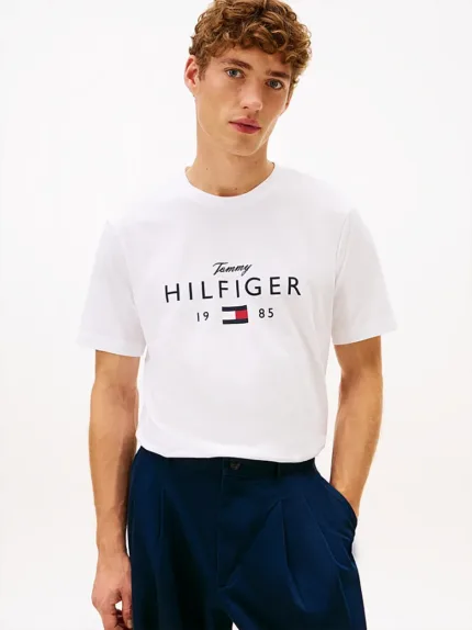 T-shirt Uomo Tommy Hilfiger Regular fit Bianco in Jersey con Grafica Frontale cod MW0MW41455 YBR