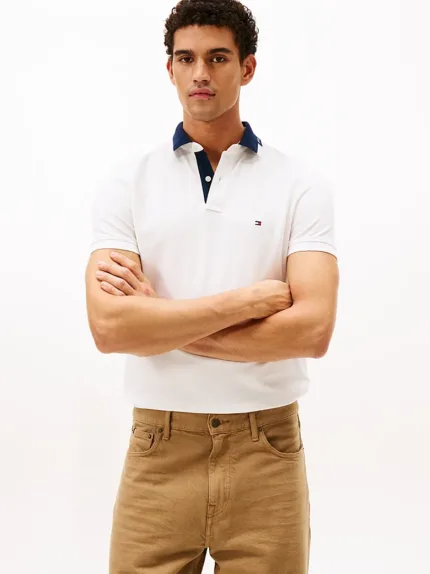 Polo regular fit in piqué Uomo Tommy Hilfiger Bianca con ricamo sul colletto art. MW0MW41605 YBL