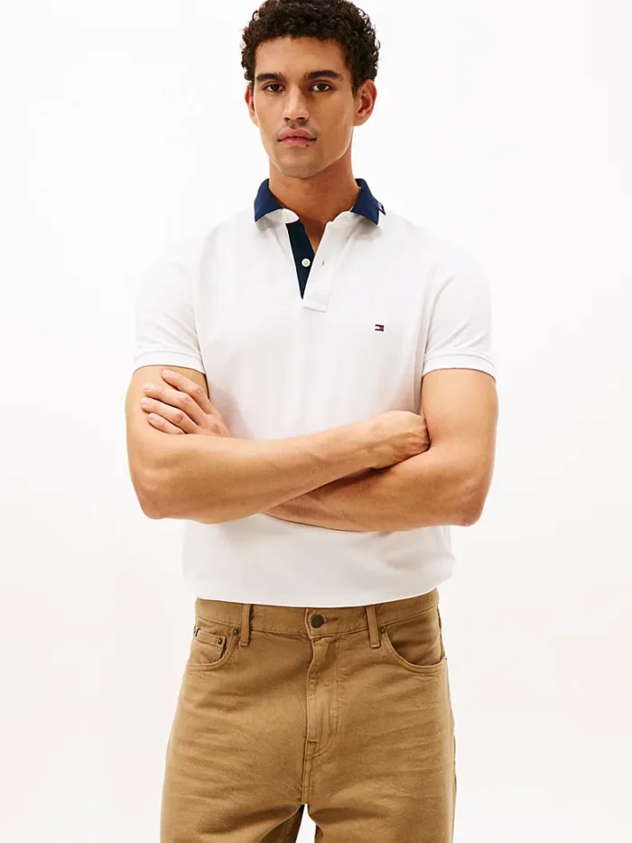 Polo regular fit in piqué Uomo Tommy Hilfiger Bianca con ricamo sul colletto art. MW0MW41605 YBL, foto 1 di 3