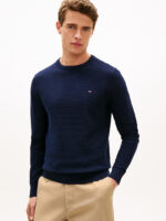 Maglione Girocollo Tommy Hilfiger Blu in Cotone Tramato art. MW0MW41643 C1G - immagine 2