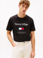 T-shirt Uomo Tommy Hilfiger Regular fit Nera in Cotone con Logo Frontale in Rilievo cod MW0MW42736 BDS