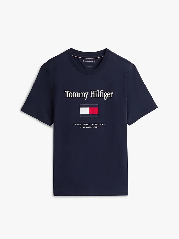 T-shirt Uomo Tommy Hilfiger Regular fit Blu Notte in Cotone con Logo Frontale in Rilievo cod MW0MW42736 DW5, foto 5 di 5