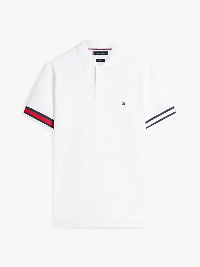 Polo Slim Fit in Maglina Cotone Uomo Tommy Hilfiger Bianca art. MW0MW42743 YBR, foto 1 di 3