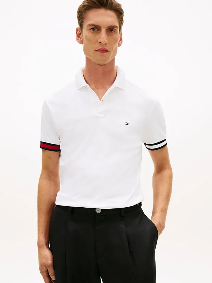 Polo Slim Fit in Maglina Cotone Uomo Tommy Hilfiger Bianca art. MW0MW42743 YBR, foto 2 di 3