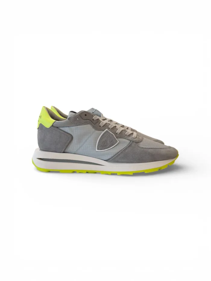 Sneakers Uomo Philippe Model Tropez Haute In Camoscio e Nylon Grigio con Dettagli Fluo art. TKLU WRN2, foto 1 di 4