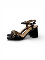 Sandali Donna con Cinturino alla Caviglia Le Moc in Pelle Lucida Nera  con Morsetto Oro Tacco 8 cm art. Mia Verlux Nero - immagine 4