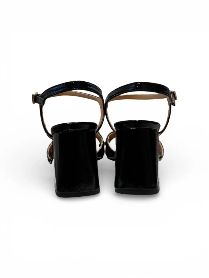 Sandali Donna con Cinturino alla Caviglia Le Moc in Pelle Lucida Nera  con Morsetto Oro Tacco 8 cm art. Mia Verlux Nero, foto 5 di 5