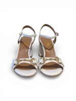 Sandali Donna con Cinturino alla Caviglia Le Moc In Nappa Bianca con Morsetto Oro Tacco 8 cm art. Mia Nappa Off White - immagine 3