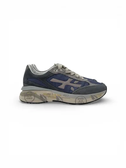 Sneakers Premiata Uomo in Camoscio Grigio e Nylon Blu art. Moerun 8077