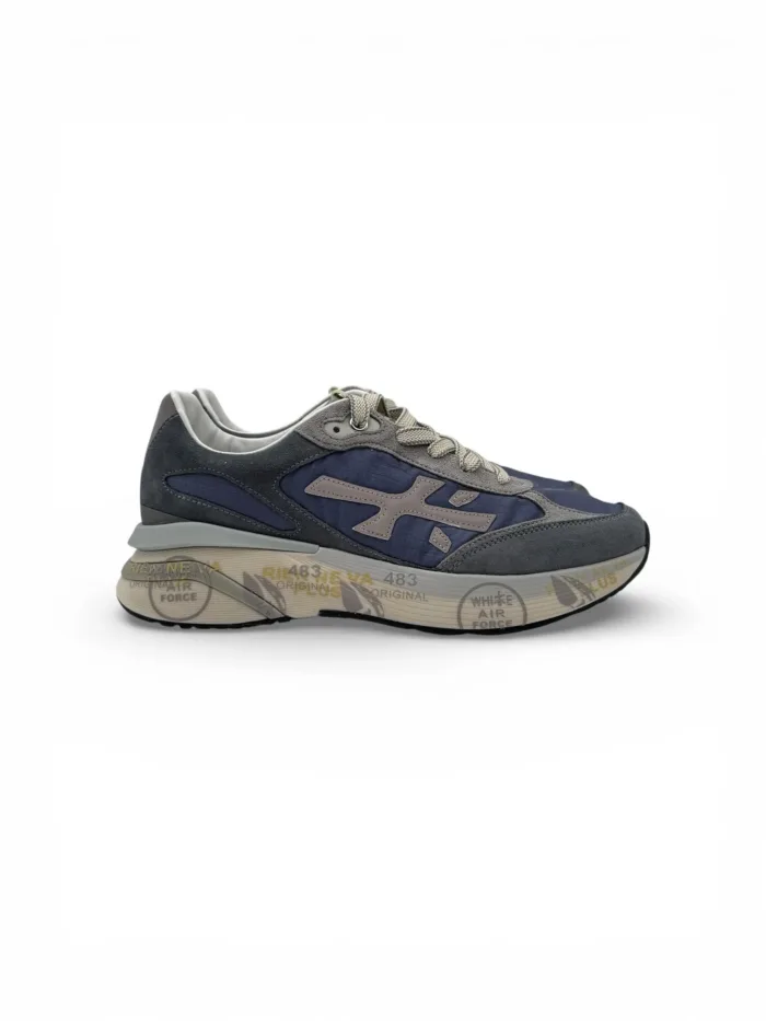Sneakers Premiata Uomo in Camoscio Grigio e Nylon Blu art. Moerun 8077, foto 1 di 5
