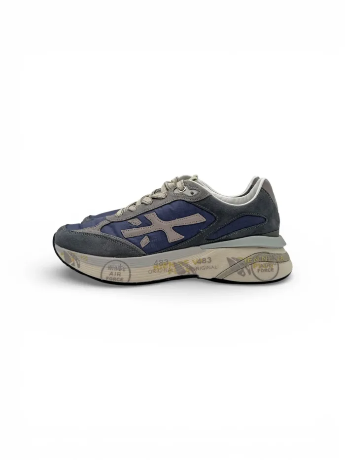 Sneakers Premiata Uomo in Camoscio Grigio e Nylon Blu art. Moerun 8077, foto 4 di 5
