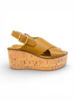 Sandali Paloma Barcelò Donna con Zeppa in Sughero 8 cm e Plateau 4 cm in Pelle Senape art. Nus Calidis Ochre