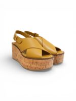 Sandali Paloma Barcelò Donna con Zeppa in Sughero 8 cm e Plateau 4 cm in Pelle Senape art. Nus Calidis Ochre - immagine 2