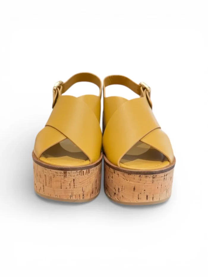 Sandali Paloma Barcelò Donna con Zeppa in Sughero 8 cm e Plateau 4 cm in Pelle Senape art. Nus Calidis Ochre, foto 3 di 5