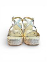 Sandali Paloma Barcelò Palomitas Donna con Zeppa 10 cm e Plateau 3 cm in Rafia e Pelle Platino art. Fauna Napa Metal Platino - immagine 3