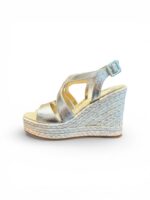 Sandali Paloma Barcelò Palomitas Donna con Zeppa 10 cm e Plateau 3 cm in Rafia e Pelle Platino art. Fauna Napa Metal Platino - immagine 4