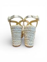 Sandali Paloma Barcelò Palomitas Donna con Zeppa 10 cm e Plateau 3 cm in Rafia e Pelle Platino art. Fauna Napa Metal Platino - immagine 5