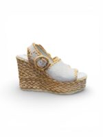 Sandali Paloma Barcelò Donna con Zeppa 11 cm e Plateau 4 cm in Rafia e Camoscio Avorio art. Cindy Suede Off White