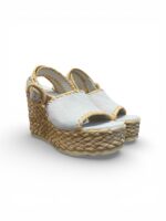 Sandali Paloma Barcelò Donna con Zeppa 11 cm e Plateau 4 cm in Rafia e Camoscio Avorio art. Cindy Suede Off White - immagine 2