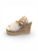 Sandali Paloma Barcelò Donna con Zeppa 11 cm e Plateau 4 cm in Rafia e Camoscio Avorio art. Cindy Suede Off White - immagine 4