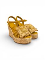 Sandali Paloma Barcelò Palomitas Donna con Zeppa 11 cm e Plateau 3 cm in Rafia Beige e Suede Ocra art. Fannie Raffia Natural - immagine 2