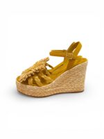 Sandali Paloma Barcelò Palomitas Donna con Zeppa 11 cm e Plateau 3 cm in Rafia Beige e Suede Ocra art. Fannie Raffia Natural - immagine 4