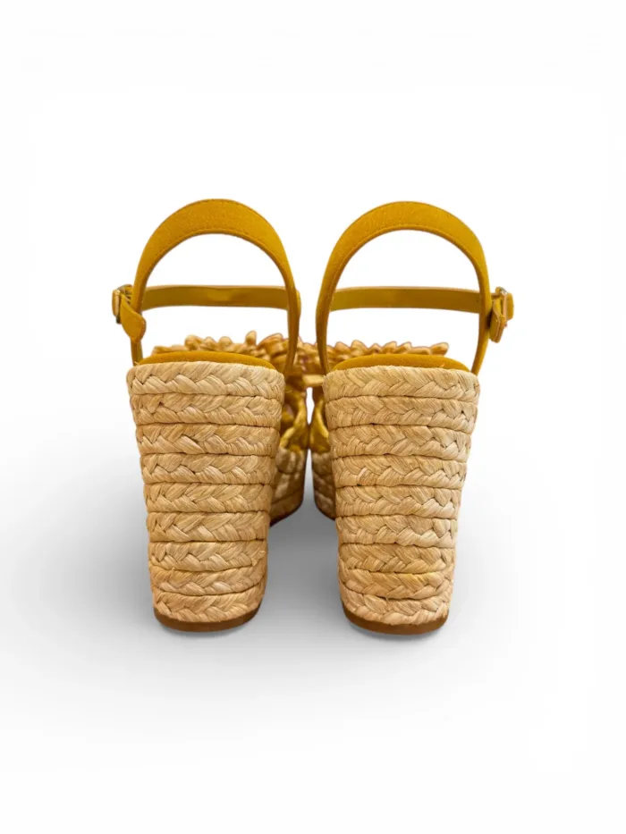 Sandali Paloma Barcelò Palomitas Donna con Zeppa 11 cm e Plateau 3 cm in Rafia Beige e Suede Ocra art. Fannie Raffia Natural, foto 5 di 5