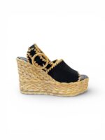 Sandali Paloma Barcelò Donna con Zeppa 11 cm e Plateau 4 cm in Rafia e Camoscio Nero art. Cindy Suede Black
