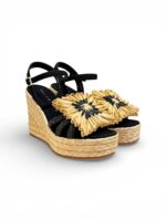 Sandali Paloma Barcelò Palomitas Donna con Zeppa 11 cm e Plateau 3 cm in Rafia Beige e Suede Nero art. Fannie Raffia Black - immagine 2