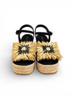 Sandali Paloma Barcelò Palomitas Donna con Zeppa 11 cm e Plateau 3 cm in Rafia Beige e Suede Nero art. Fannie Raffia Black - immagine 3