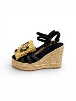 Sandali Paloma Barcelò Palomitas Donna con Zeppa 11 cm e Plateau 3 cm in Rafia Beige e Suede Nero art. Fannie Raffia Black - immagine 4