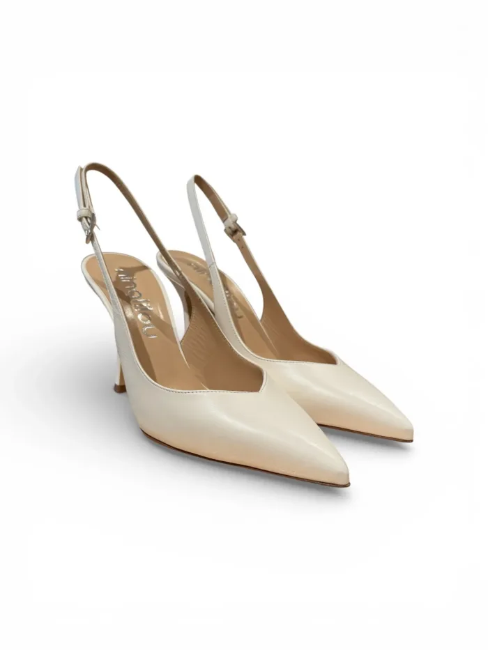 Slingback Ninalilou in Nappa Avorio con scollo a Cuore e tacco 10 cm art. 341235ET MYA 952 C, foto 2 di 5