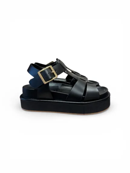 Sandali Palomitas Donna in Pelle Nera E Suola In Pelle 3 cm art. Dalia Cowhide Black