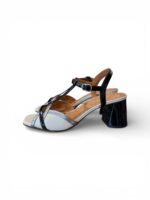 Sandalo Chie Mihara In Pelle Lucida Nera e Pelle Crema, Tacco Grosso 7 cm art. Ryejo - immagine 5