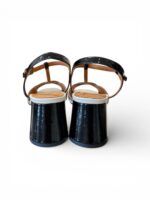 Sandalo Chie Mihara In Pelle Lucida Nera e Pelle Crema, Tacco Grosso 7 cm art. Ryejo - immagine 6
