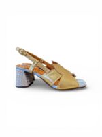 Sandalo Chie Mihara In Pelle Platino e Dettagli Celesti Tacco Grosso 7 cm art. Rutter