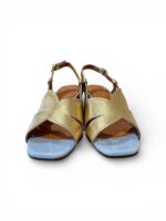 Sandalo Chie Mihara In Pelle Platino e Dettagli Celesti Tacco Grosso 7 cm art. Rutter - immagine 3