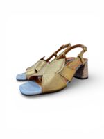 Sandalo Chie Mihara In Pelle Platino e Dettagli Celesti Tacco Grosso 7 cm art. Rutter - immagine 4
