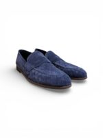 Mocassino Uomo Barrett In Camoscio Intrecciato Blu Produzione a Sacchetto Fondo Gomma cod. 231U040.12 - immagine 2