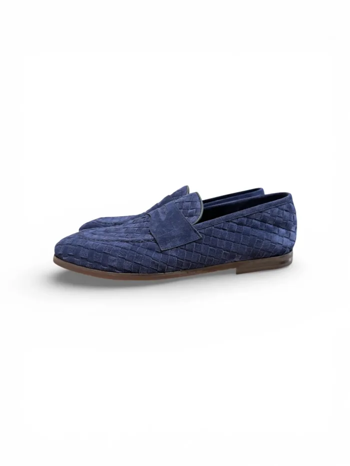 Mocassino Uomo Barrett In Camoscio Intrecciato Blu Produzione a Sacchetto Fondo Gomma cod. 231U040.12, foto 5 di 6