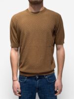 T-shirt Girocollo in Crepe Cotton Tramato Filippo De Laurentiis Cammello art GC1MC CR14Q 070