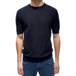 T-shirt Girocollo in Crepe Cotton Tramato Filippo De Laurentiis Blu Navy art GC1MC CR14Q 890