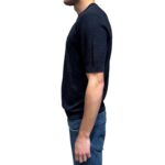 T-shirt Girocollo in Crepe Cotton Tramato Filippo De Laurentiis Blu Navy art GC1MC CR14Q 890 - immagine 2