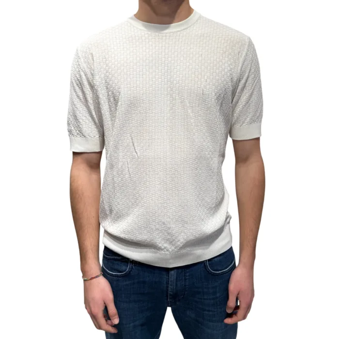 T-shirt Girocollo in Crepe Cotton Tramato Filippo De Laurentiis Bianco Latte art GC1MC CR14Q 020, foto 1 di 3